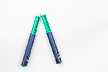 Insulin pen for diabetics on white background