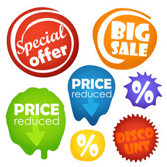 Different shopping informers. Color blots isolated on white