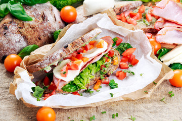 Fresh Sandwich with Bacon Lettuce Tomato and Mozzarella