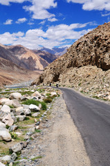 Road along mountain landscape view on the way to Pangong Lake, Ladakh, Jammu & Kashmir, India