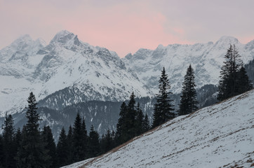 Tatra mountains in the winter evening