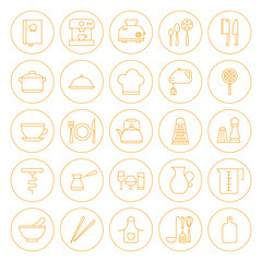 Line Circle Kitchenware and Cooking Icons Set