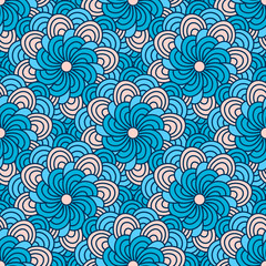 Hand drawn seamless pattern with floral elements. Colorful ethnic background. Pattern can be used for fabric, wallpaper or wrapping
