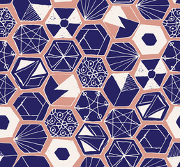 Hand drawn doodle hexagons seamless pattern