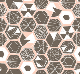 Hand drawn doodle hexagons seamless pattern
