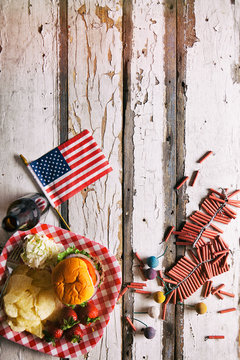 Summer: American Flag And Summertime Picnic Background