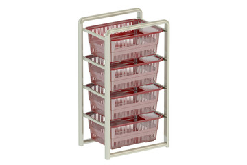 Storage Drawers with plastic boxes. 3D rendering