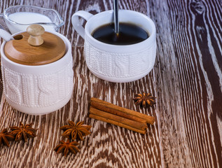 black coffee on a wooden background