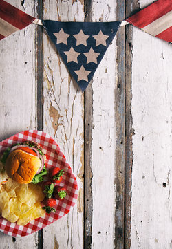 Summer: Patriotic Summertime Cookout Background With Burger