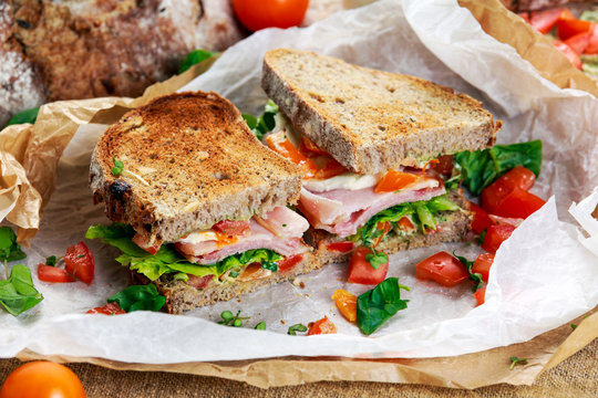 Fresh Sandwich with Bacon Lettuce Tomato and Mozzarella