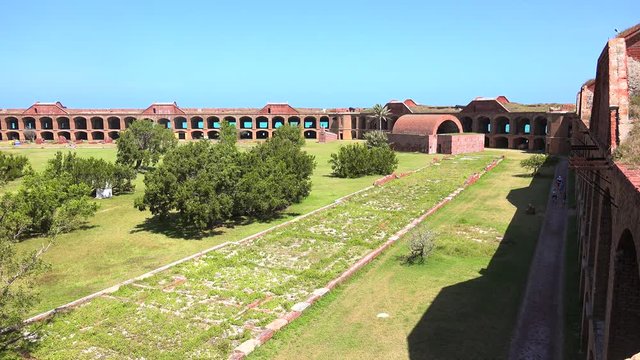 The crystal clear waters of the Gulf of Mexico surround Civil War Historic Fort Jefferson in the Dry Tortugas makes a great place for swimming and snorkeling. Amazing turquoise water color.