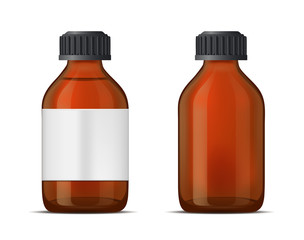 Brown glass medicine bottle with screw cap