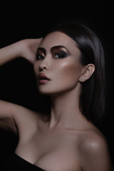 Closeup portrait of asian model with fashion evening  shining makeup