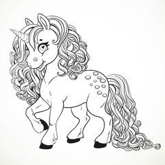 Cute fabulous unicorn with outlined for coloring book isolated o