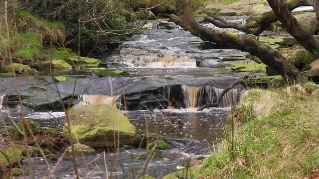 River Stream on Cascade of Rocks, Peak District UK