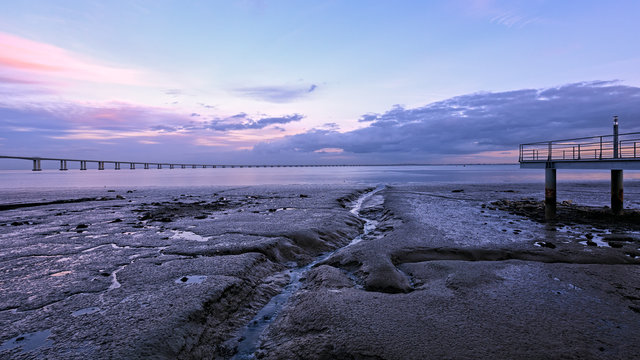 Vasco da Gama Bridge in Lisbon. The longest bridge in Europe. 