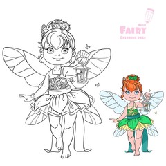 Beautiful little fairy with a flashlight color and outlined pict