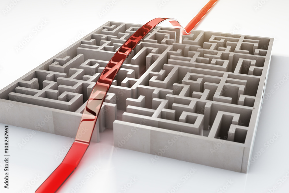 Poster red path going over maze