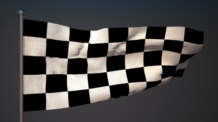 Racing flag on sky background. 3d render