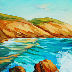  seascape mediterranean coast, oil painting on canvas, illustration - 108238105