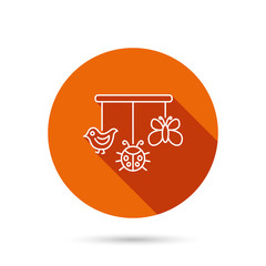 Baby toys icon. Butterfly, ladybug and bird sign