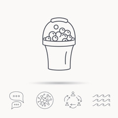 Bucket with foam icon. Soapy cleaning sign.