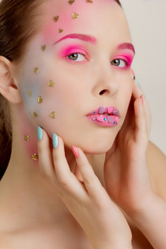 Candy Themed Styled Girl with Brown Hair in Studio