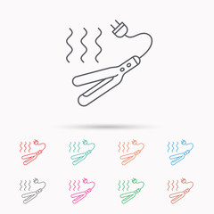 Curling iron icon. Hairstyle electric tool sign.