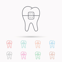 Dental braces icon. Tooth healthcare sign.