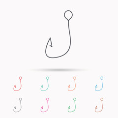 Fishing hook icon. Fisherman equipment sign.