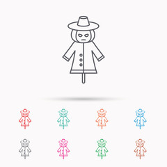 Scarecrow icon. Human with pumpkin head sign.
