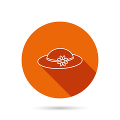 Female hat with flower icon. Women headdress.