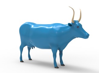 3D illustration of the cow, on white background isolated, with shadow. icon for game