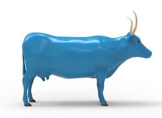 3D illustration of the cow, on white background isolated, with shadow. icon for game