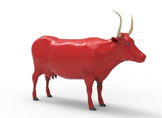 3D illustration of the cow, on white background isolated, with shadow. icon for game