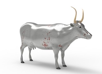 3D illustration of the cow, on white background isolated, with shadow. icon for game