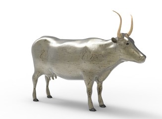 3D illustration of the cow, on white background isolated, with shadow. icon for game