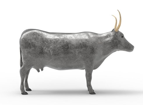 3D illustration of the cow, on white background isolated, with shadow. icon for game