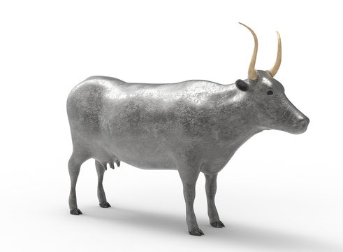 3D illustration of the cow, on white background isolated, with shadow. icon for game