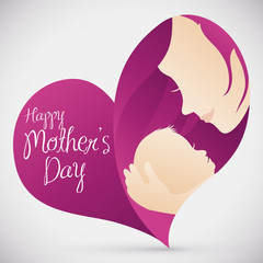 Mother with her Baby in a Heart-shape for Mother's Day, Vector Illustration