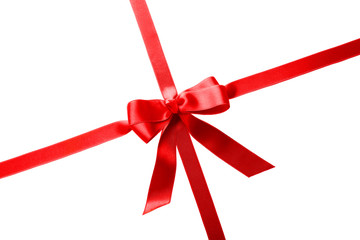 Two ribbons and bow, isolated on white