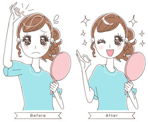 白髪に悩む女性のイラスト