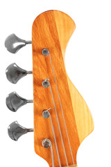 Wooden head stock with tuning pegs, isolated on white