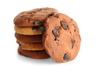 Chocolate chip cookies isolated on white