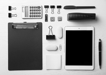 Set of office stationery isolated on a white background, top view