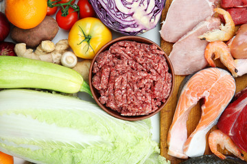 A set of food products, top view