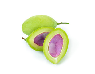 Green marian plum or maprang isolated on white