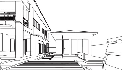exterior outline sketch drawing perspective of a space office