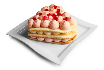 Delicious cake on plate