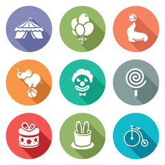 Circus Icons Set. Vector Illustration.
